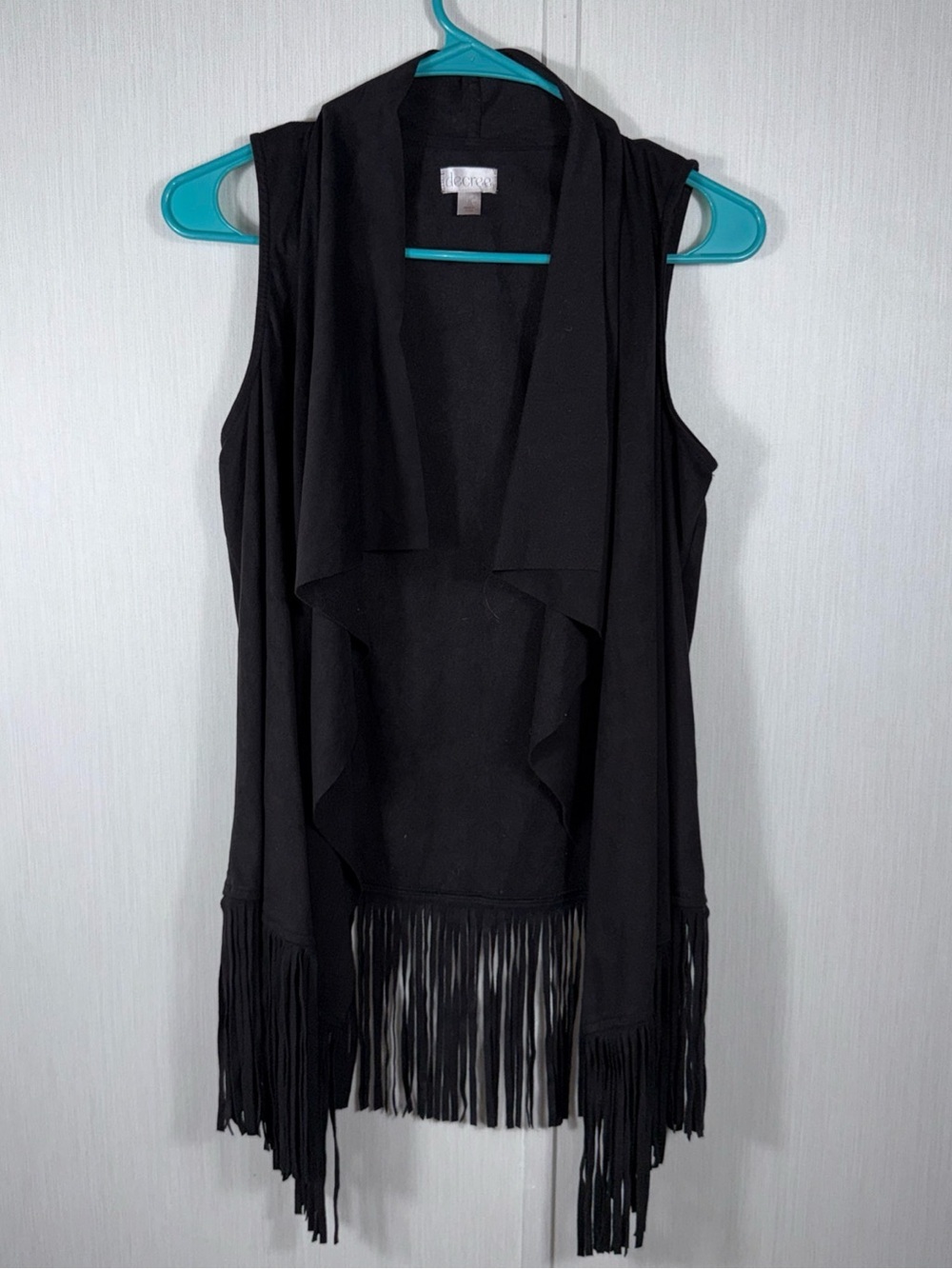 Decree S Faux Suede Fringe Vest Black Hippie Boho Western Cowgirl Festival